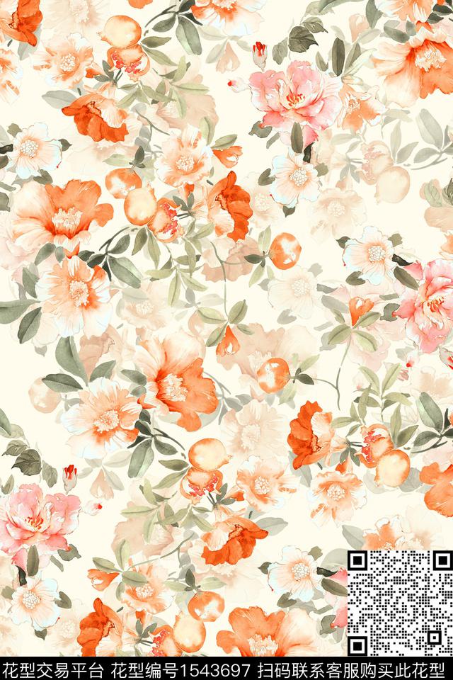 花卉满版散花春夏华亿平台数码印花华亿平台下载（图片编号: 1543697） - 瓦栏（Walan）