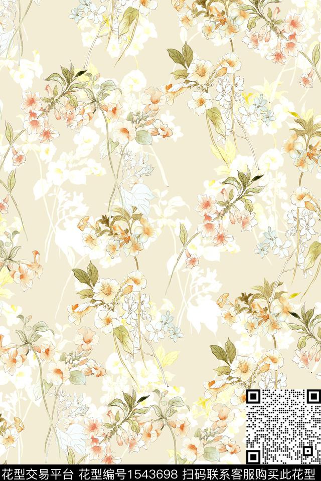 花卉小清新满版散花数码印花华亿平台下载（图片编号: 1543698） - 瓦栏（Walan）