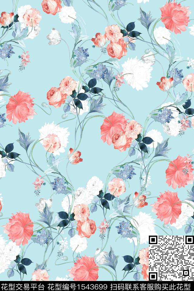 花卉小清新满版散花数码印花华亿平台下载（图片编号: 1543699） - 瓦栏（Walan）