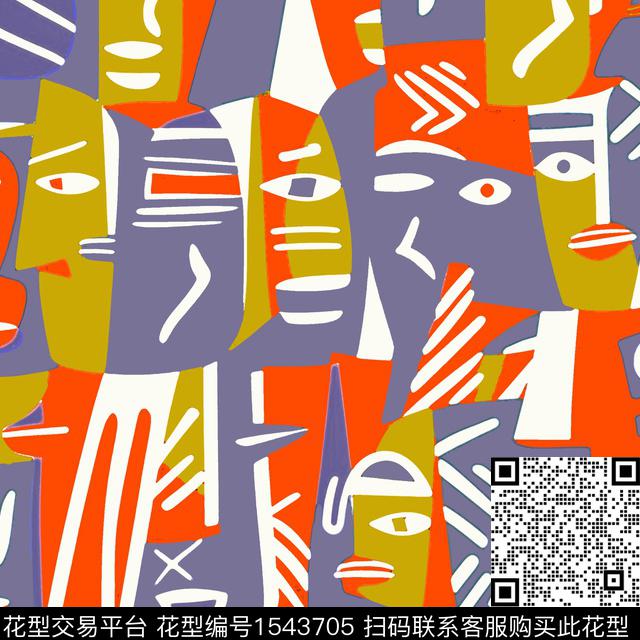 抽象人脸色块传统印花华亿平台下载（图片编号: 1543705） - 瓦栏（Walan）