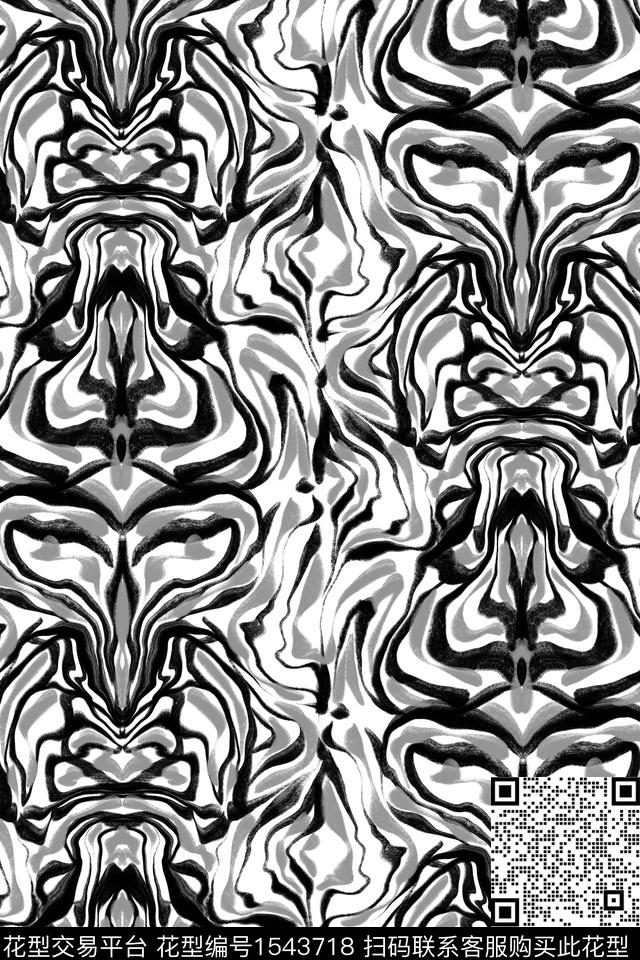 线条民族风黑白华亿平台数码印花华亿平台下载（图片编号: 1543718） - 瓦栏（Walan）