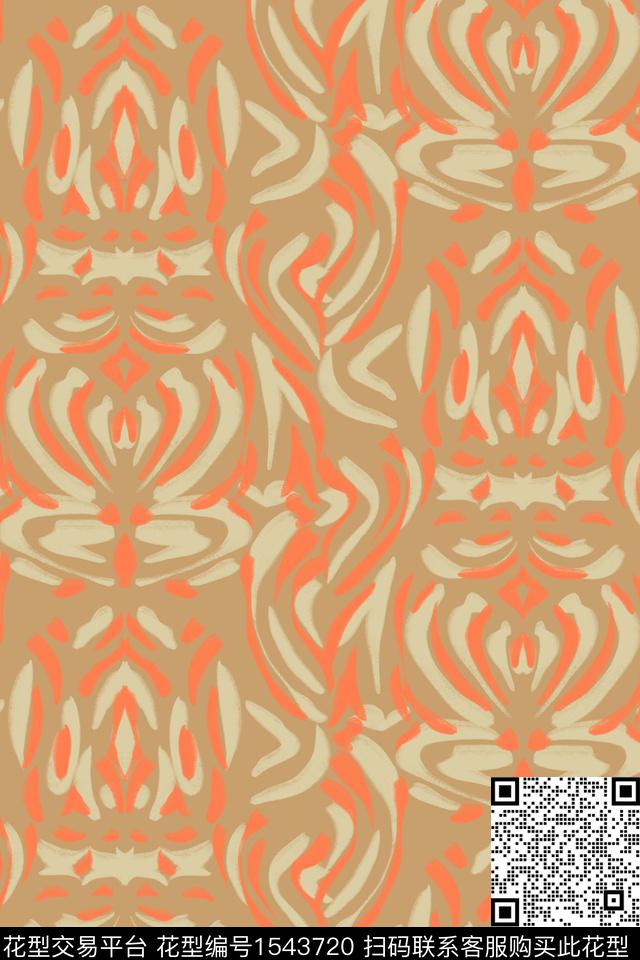 线条民族风复古数码印花华亿平台下载（图片编号: 1543720） - 瓦栏（Walan）