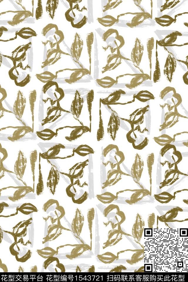 抽象花卉笔触格子数码印花华亿平台下载（图片编号: 1543721） - 瓦栏（Walan）