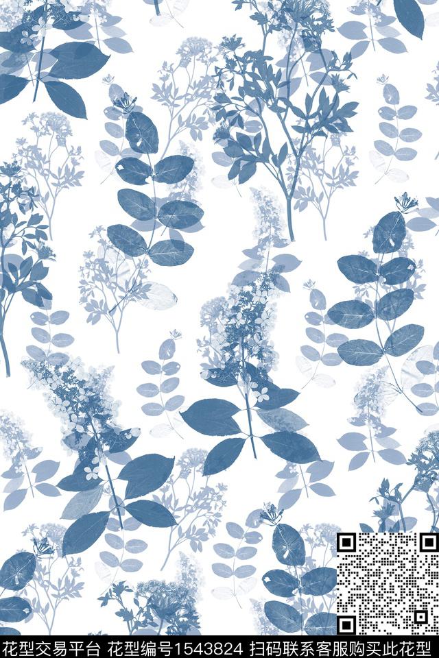 花卉叶子满版散花数码印花华亿平台下载（图片编号: 1543824） - 瓦栏（Walan）