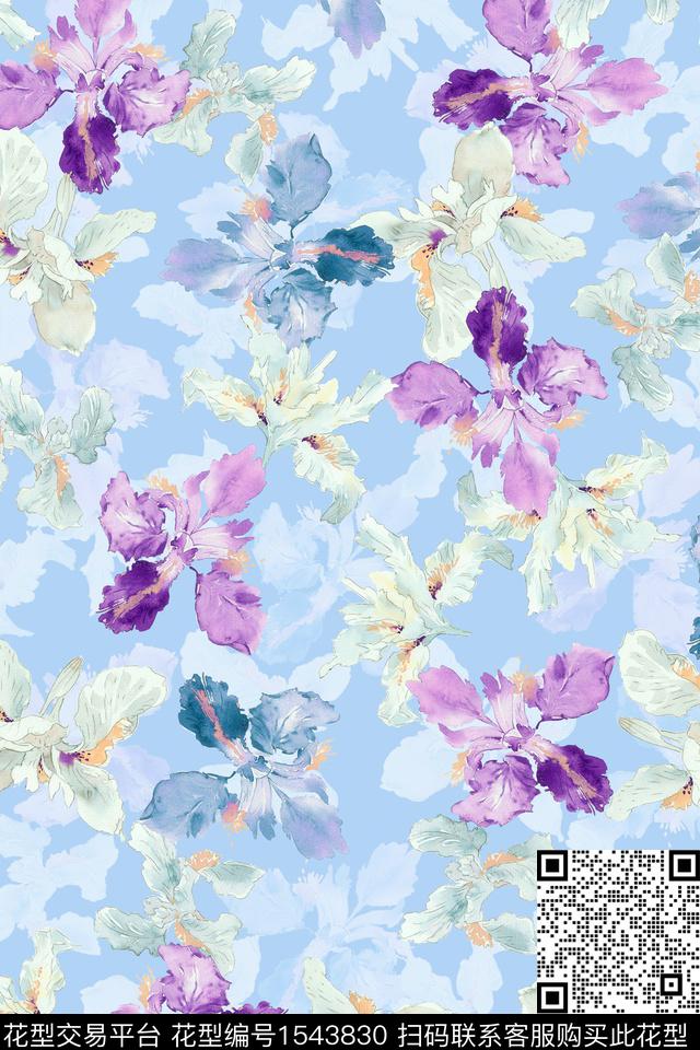 花卉水彩满版散花数码印花华亿平台下载（图片编号: 1543830） - 瓦栏（Walan）