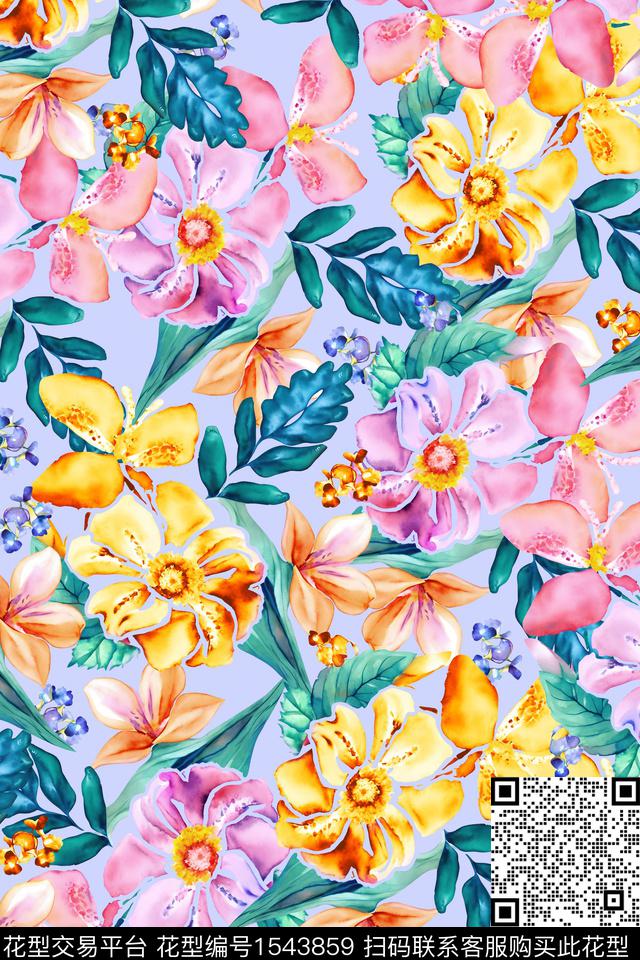 满版散花花卉数码印花华亿平台下载（图片编号: 1543859） - 瓦栏（Walan）
