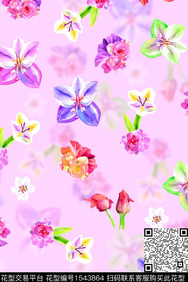 小花影花花卉数码印花华亿平台下载（图片编号: 1543864） - 瓦栏（Walan）