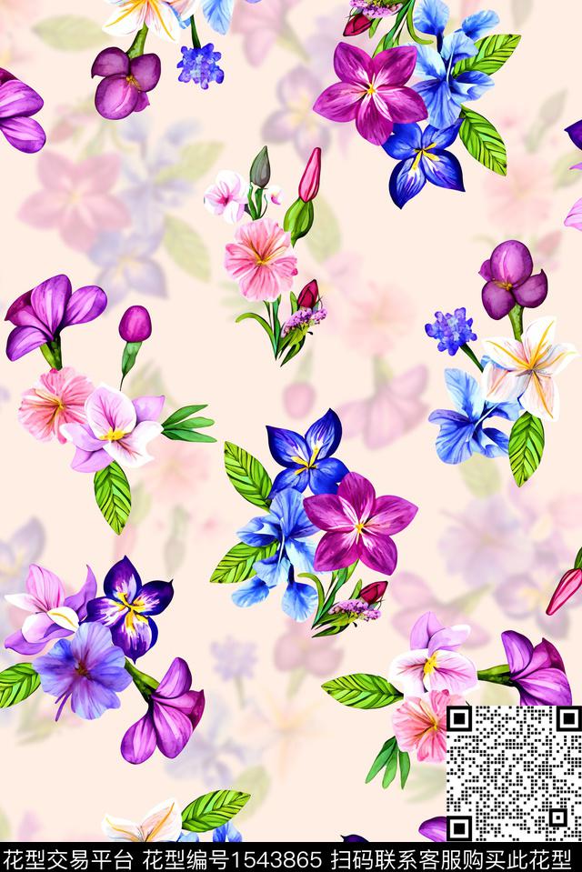 小花影花花卉数码印花华亿平台下载（图片编号: 1543865） - 瓦栏（Walan）
