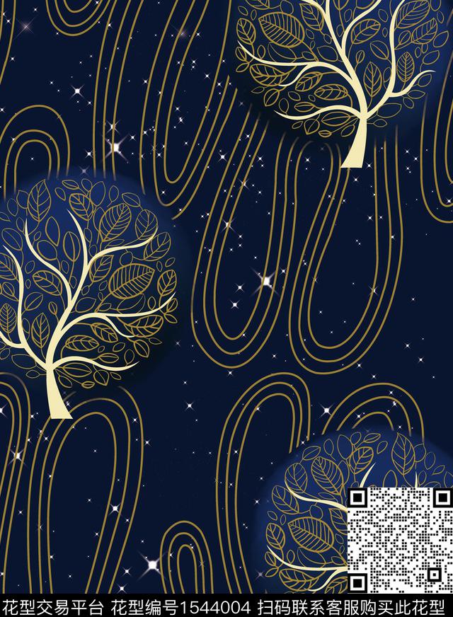 树线条叶子传统印花华亿平台下载（图片编号: 1544004） - 瓦栏（Walan）