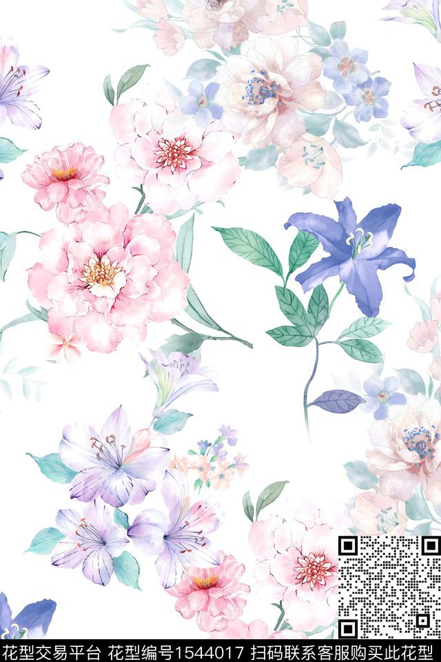 小清新花卉真丝数码印花华亿平台下载（图片编号: 1544017） - 瓦栏（Walan）