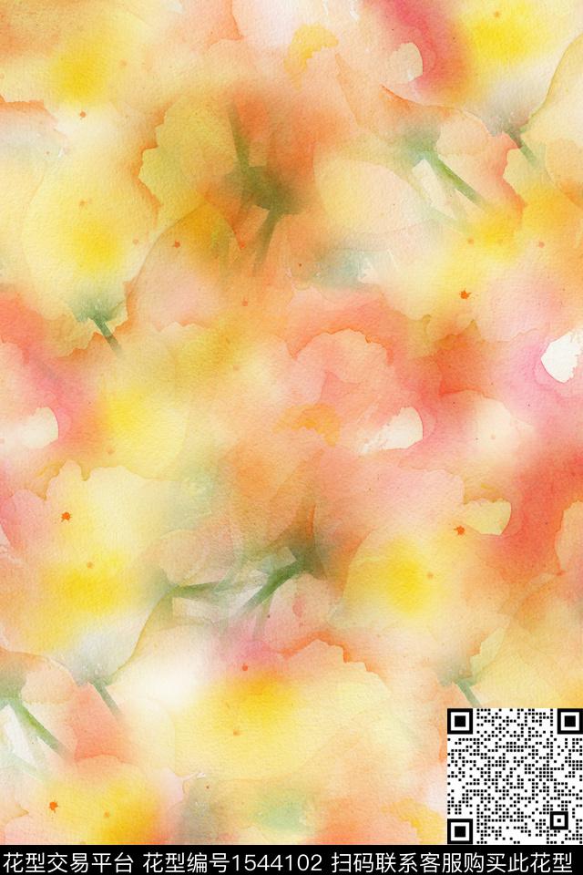 水彩花卉抽象花卉数码印花华亿平台下载（图片编号: 1544102） - 瓦栏（Walan）