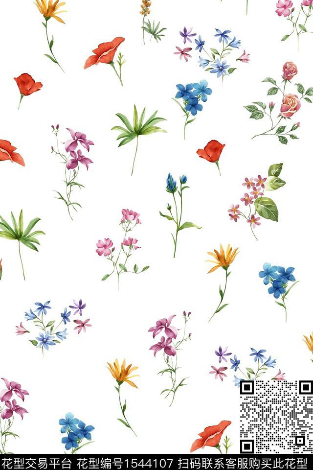 小清新小碎花花卉数码印花华亿平台下载（图片编号: 1544107） - 瓦栏（Walan）