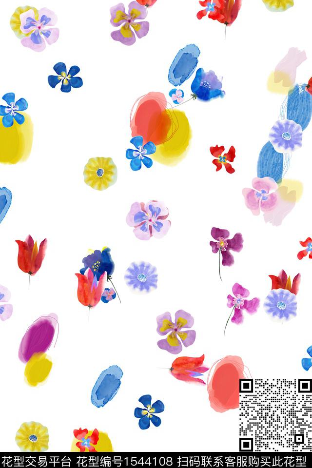 小清新小碎花花卉数码印花华亿平台下载（图片编号: 1544108） - 瓦栏（Walan）