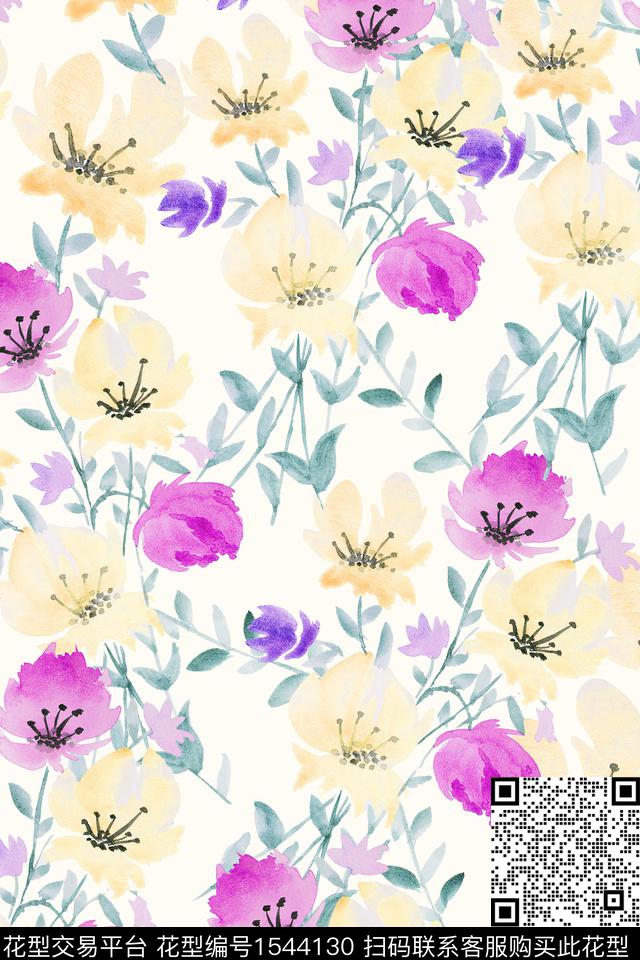 水彩花卉满版散花数码印花华亿平台下载（图片编号: 1544130） - 瓦栏（Walan）