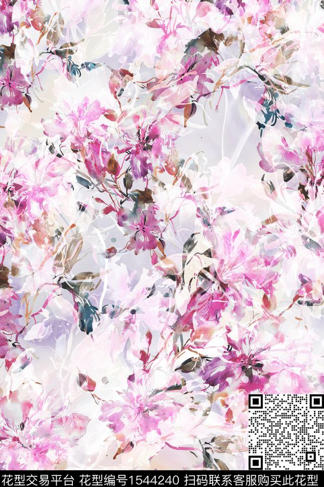 花卉抽象花卉水彩花卉数码印花华亿平台下载（图片编号: 1544240） - 瓦栏（Walan）