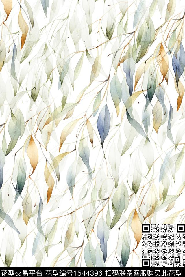 水彩叶子绿植树叶数码印花华亿平台下载（图片编号: 1544396） - 瓦栏（Walan）