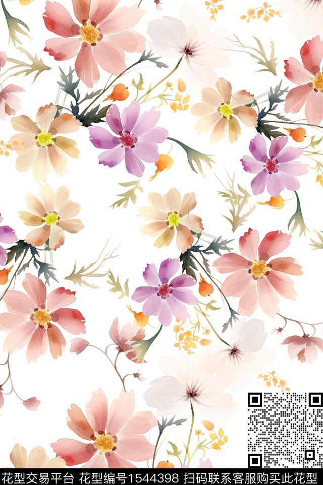 满版散花水彩花卉数码印花华亿平台下载（图片编号: 1544398） - 瓦栏（Walan）