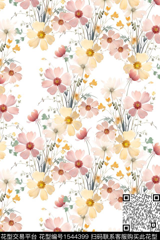 满版散花水彩小花数码印花华亿平台下载（图片编号: 1544399） - 瓦栏（Walan）