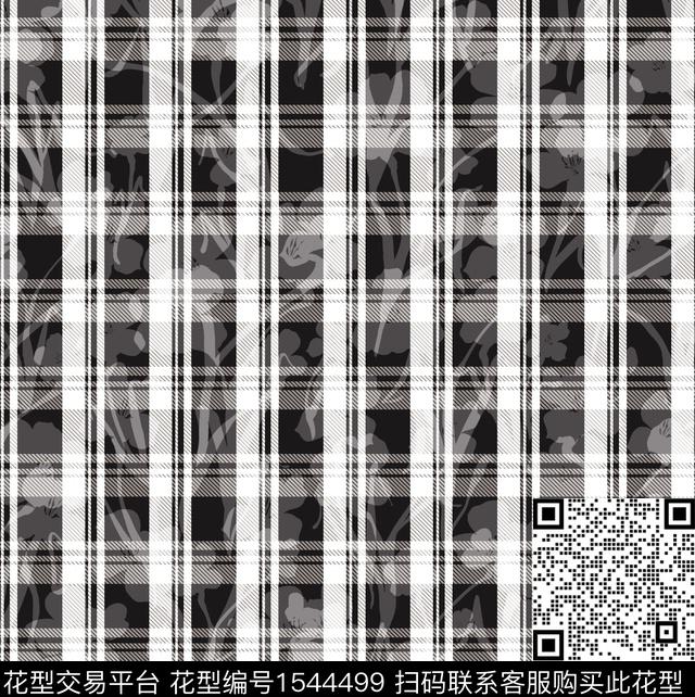 格子几何花卉数码印花华亿平台下载（图片编号: 1544499） - 瓦栏（Walan）