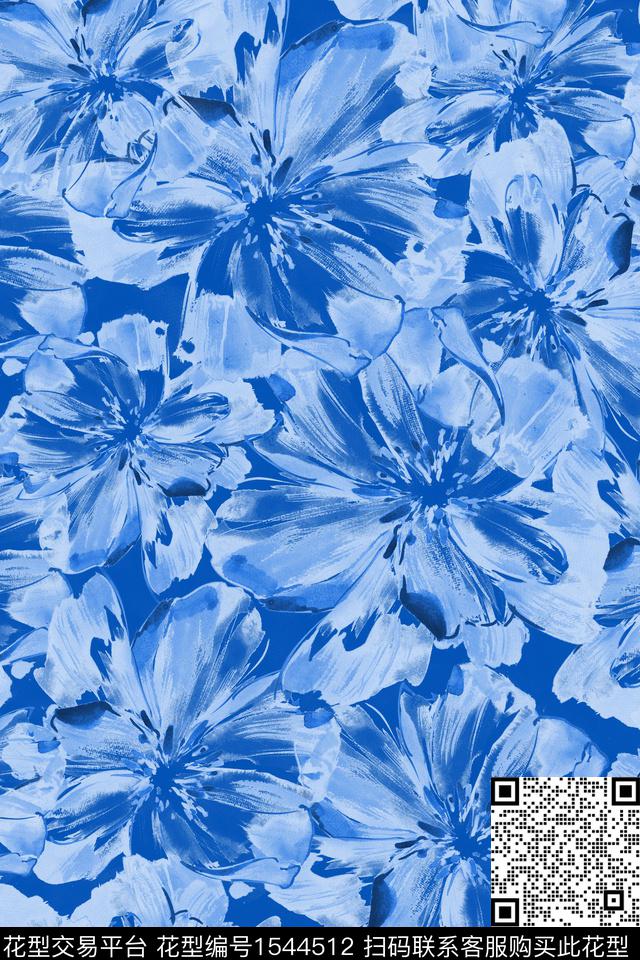 水彩花卉大花数码印花华亿平台下载（图片编号: 1544512） - 瓦栏（Walan）