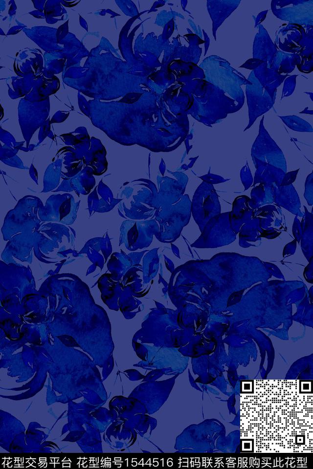 水彩花卉大花数码印花华亿平台下载（图片编号: 1544516） - 瓦栏（Walan）