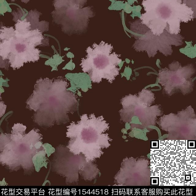 抽象花卉满版散花水彩花卉数码印花华亿平台下载（图片编号: 1544518） - 瓦栏（Walan）