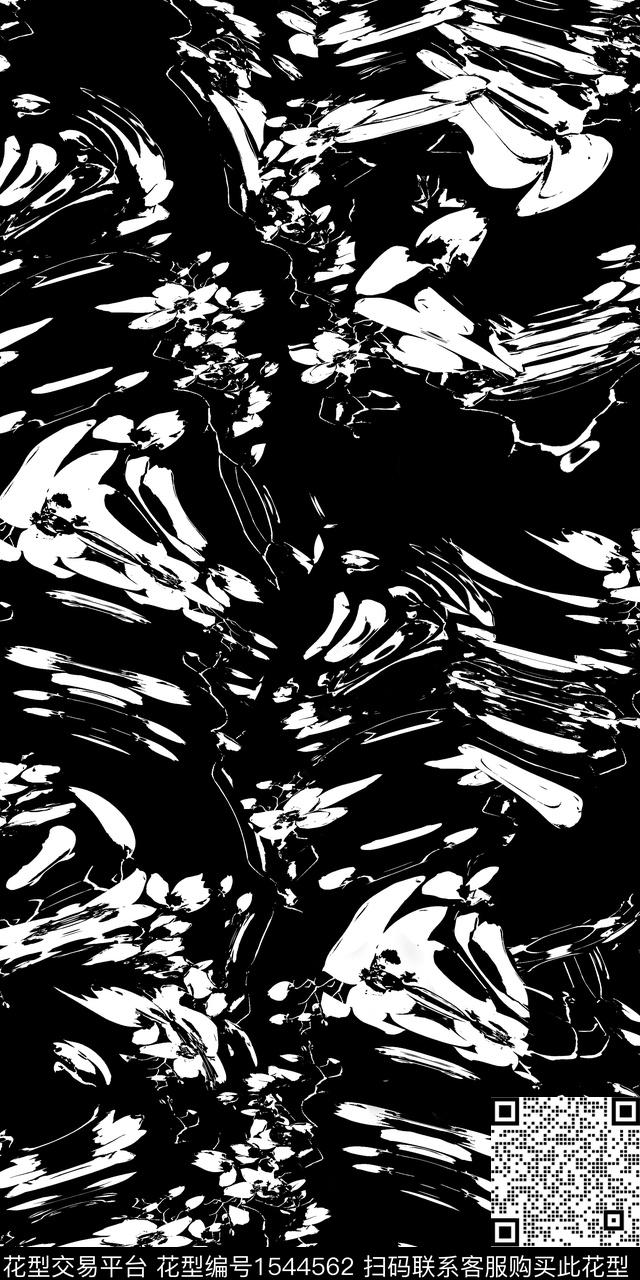 黑白抽象花卉传统印花华亿平台下载（图片编号: 1544562） - 瓦栏（Walan）
