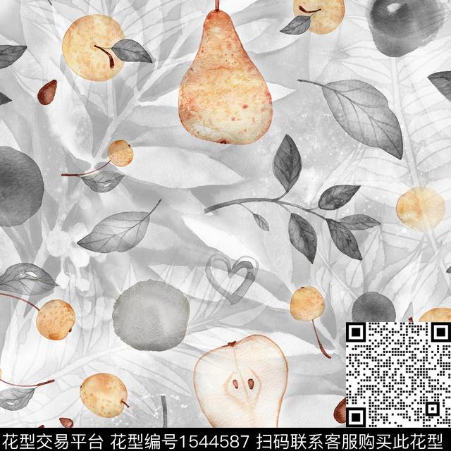 水彩叶子水果数码印花华亿平台下载（图片编号: 1544587） - 瓦栏（Walan）