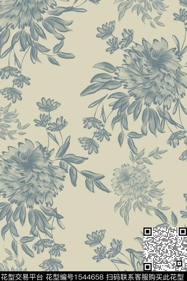 奢华大花平面花卉数码印花华亿平台下载（图片编号: 1544658） - 瓦栏（Walan）