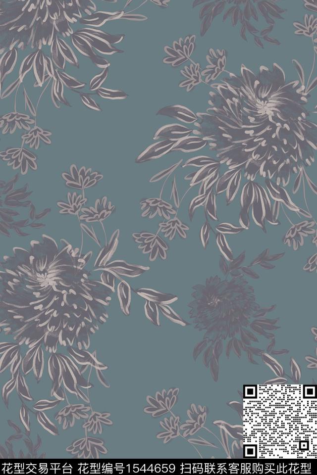 奢华大花平面花卉数码印花华亿平台下载（图片编号: 1544659） - 瓦栏（Walan）