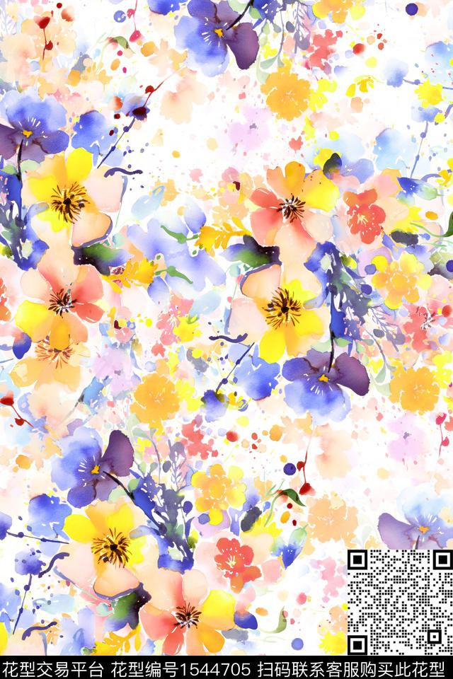 水彩花卉春夏华亿平台数码印花华亿平台下载（图片编号: 1544705） - 瓦栏（Walan）
