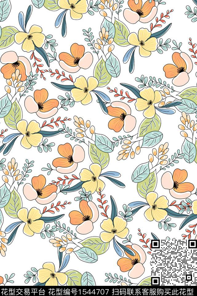 小花花卉春夏华亿平台数码印花华亿平台下载（图片编号: 1544707） - 瓦栏（Walan）