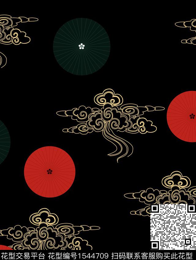 祥云古典花纹旗袍数码印花华亿平台下载（图片编号: 1544709） - 瓦栏（Walan）