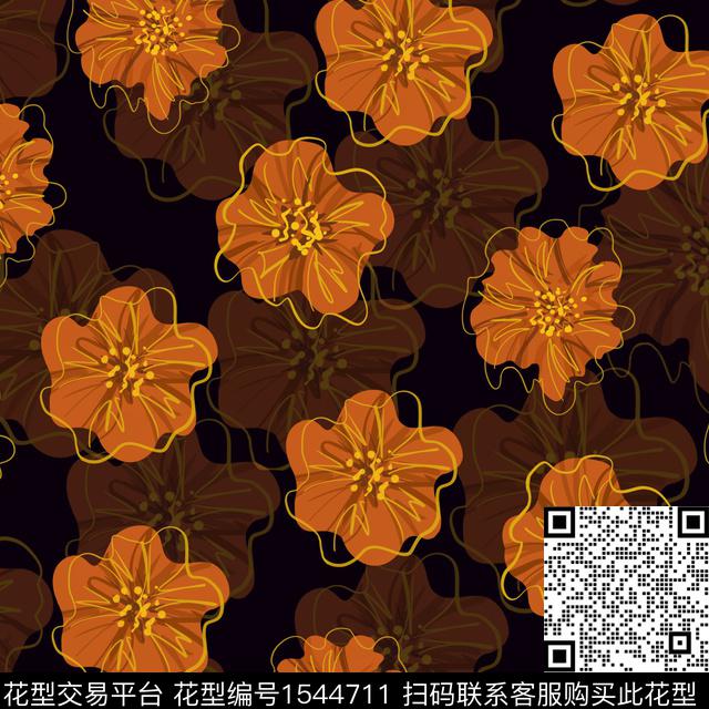 花卉满版散花影花传统印花华亿平台下载（图片编号: 1544711） - 瓦栏（Walan）