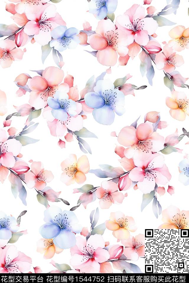 小清新满版散花春夏华亿平台数码印花华亿平台下载（图片编号: 1544752） - 瓦栏（Walan）