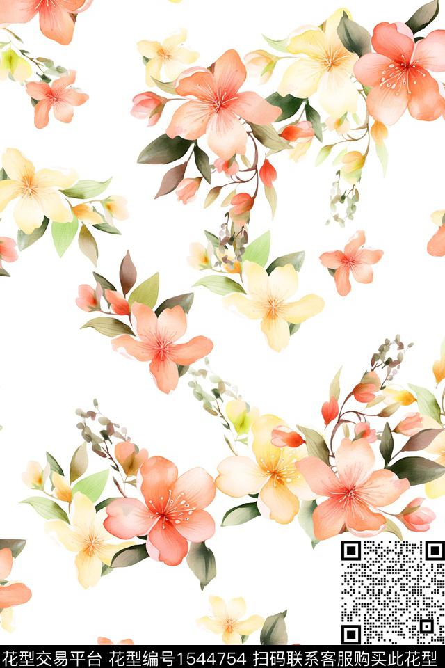 小清新满版散花春夏华亿平台数码印花华亿平台下载（图片编号: 1544754） - 瓦栏（Walan）