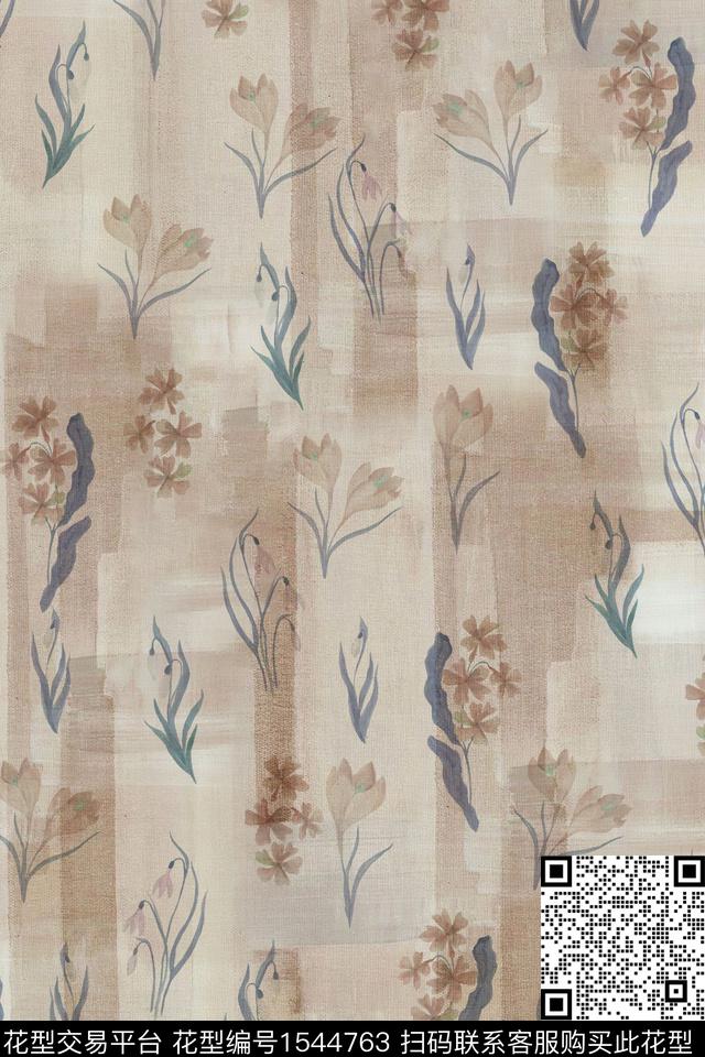 水彩底纹花卉数码印花华亿平台下载（图片编号: 1544763） - 瓦栏（Walan）