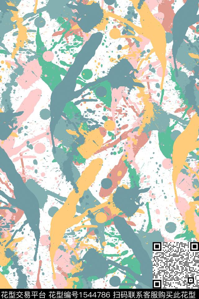 抽象笔触墨迹数码印花华亿平台下载（图片编号: 1544786） - 瓦栏（Walan）