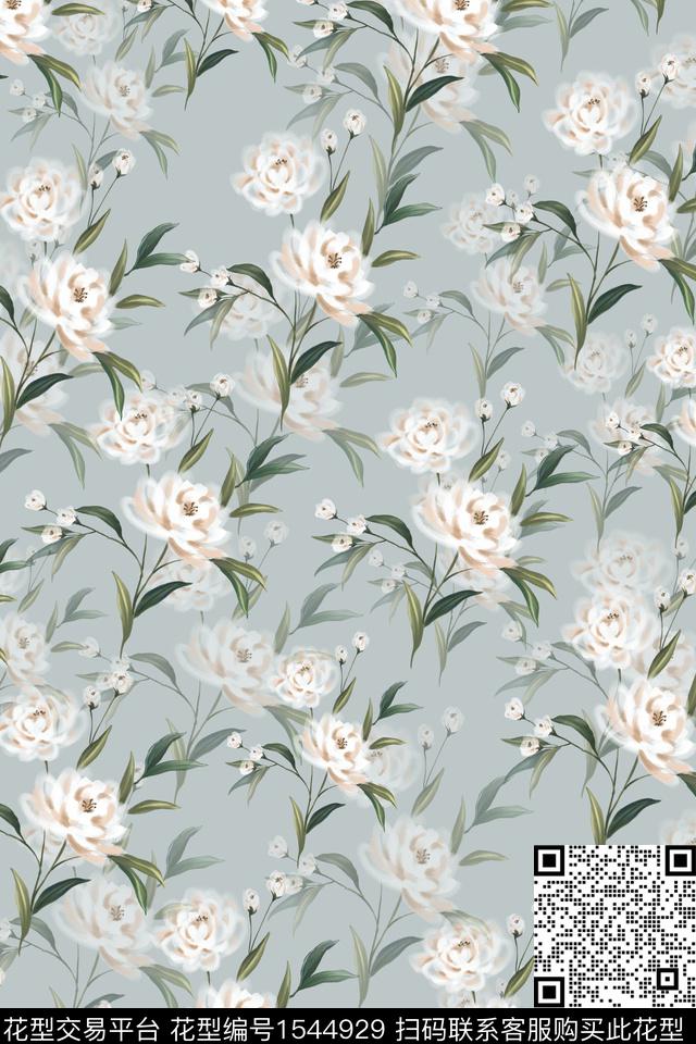 小花满版散花花卉数码印花华亿平台下载（图片编号: 1544929） - 瓦栏（Walan）