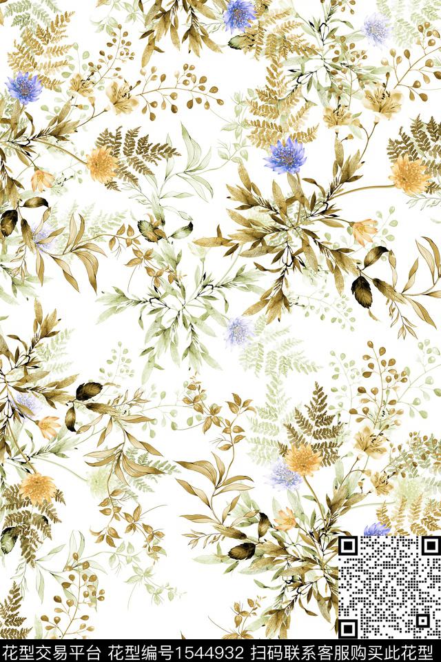 水彩叶子花卉数码印花华亿平台下载（图片编号: 1544932） - 瓦栏（Walan）