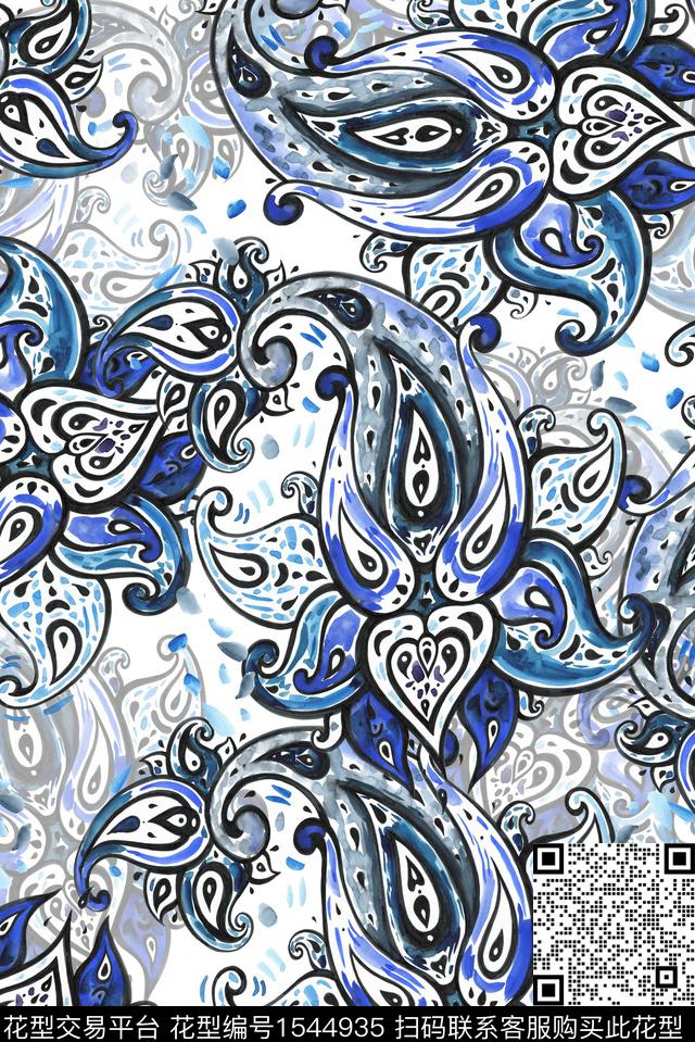 佩斯利民族风数码印花华亿平台下载（图片编号: 1544935） - 瓦栏（Walan）