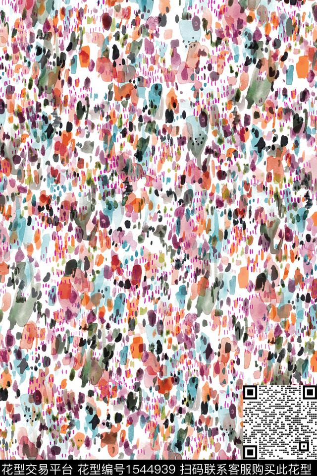 抽象笔触水彩数码印花华亿平台下载（图片编号: 1544939） - 瓦栏（Walan）