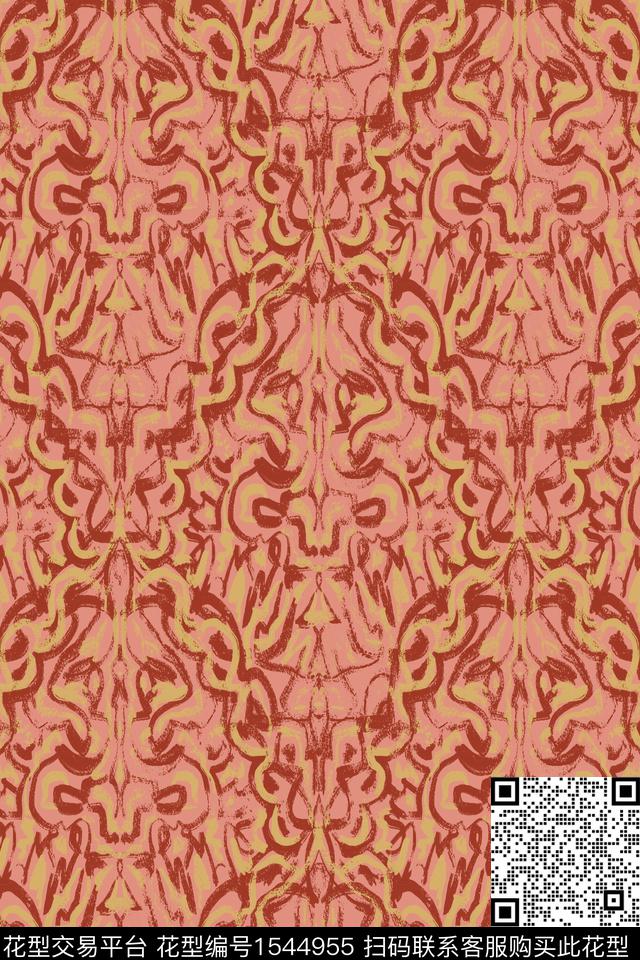 线条笔触复古数码印花华亿平台下载（图片编号: 1544955） - 瓦栏（Walan）