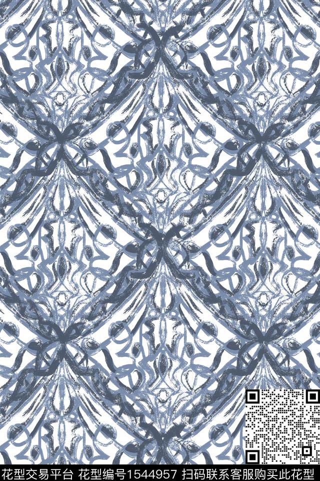 线条笔触复古数码印花华亿平台下载（图片编号: 1544957） - 瓦栏（Walan）