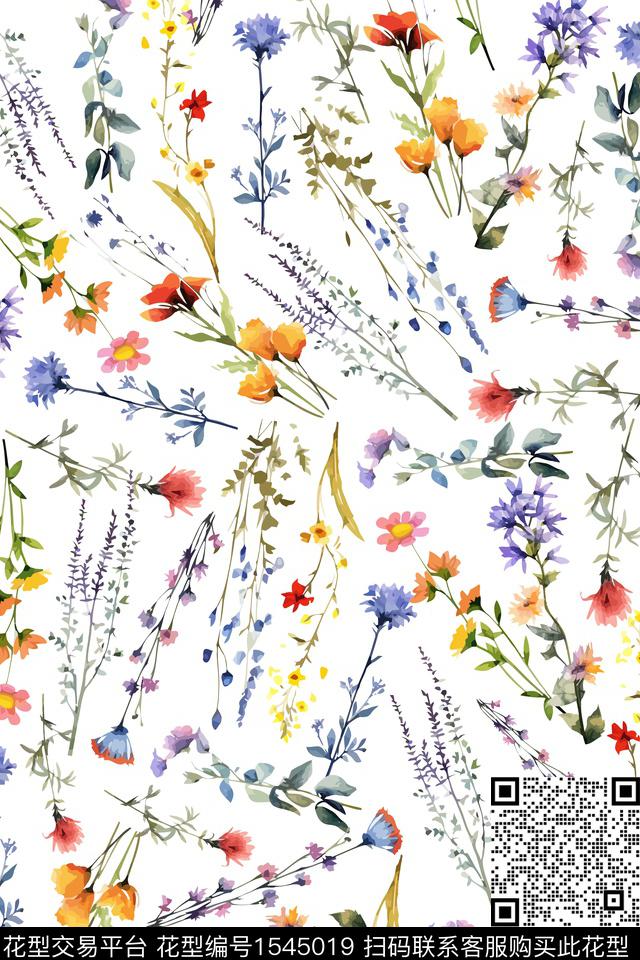 小碎花花卉清爽底花卉数码印花华亿平台下载（图片编号: 1545019） - 瓦栏（Walan）