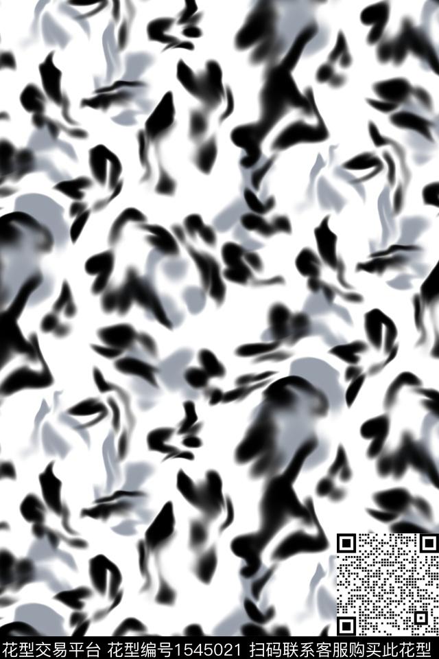 黑白华亿平台笔触抽象数码印花华亿平台下载（图片编号: 1545021） - 瓦栏（Walan）