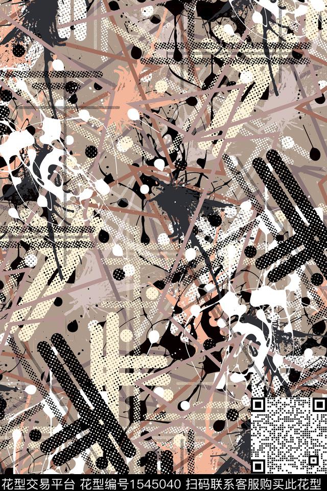 抽象几何线条数码印花华亿平台下载（图片编号: 1545040） - 瓦栏（Walan）