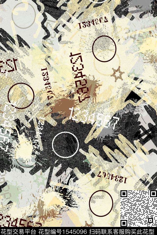 抽象几何涂鸦数码印花华亿平台下载（图片编号: 1545096） - 瓦栏（Walan）
