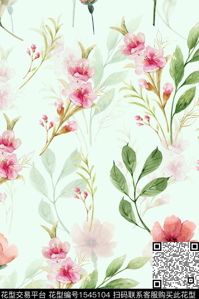 水彩影花花卉数码印花华亿平台下载（图片编号: 1545104） - 瓦栏（Walan）