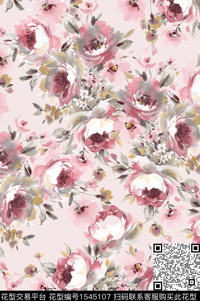 水彩花卉满版散花数码印花华亿平台下载（图片编号: 1545107） - 瓦栏（Walan）